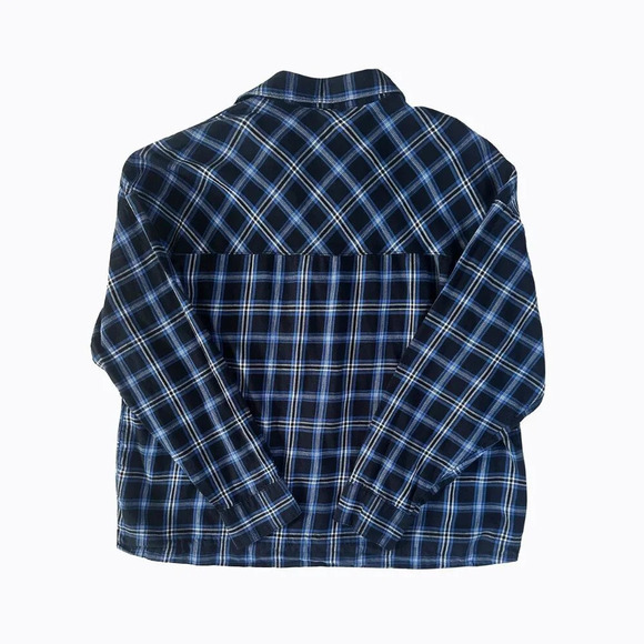 Divided Plaid Oversized Boyfriend Shirt SzXS/S Blue Black Button-Down 90s Grunge - Picture 3 of 7